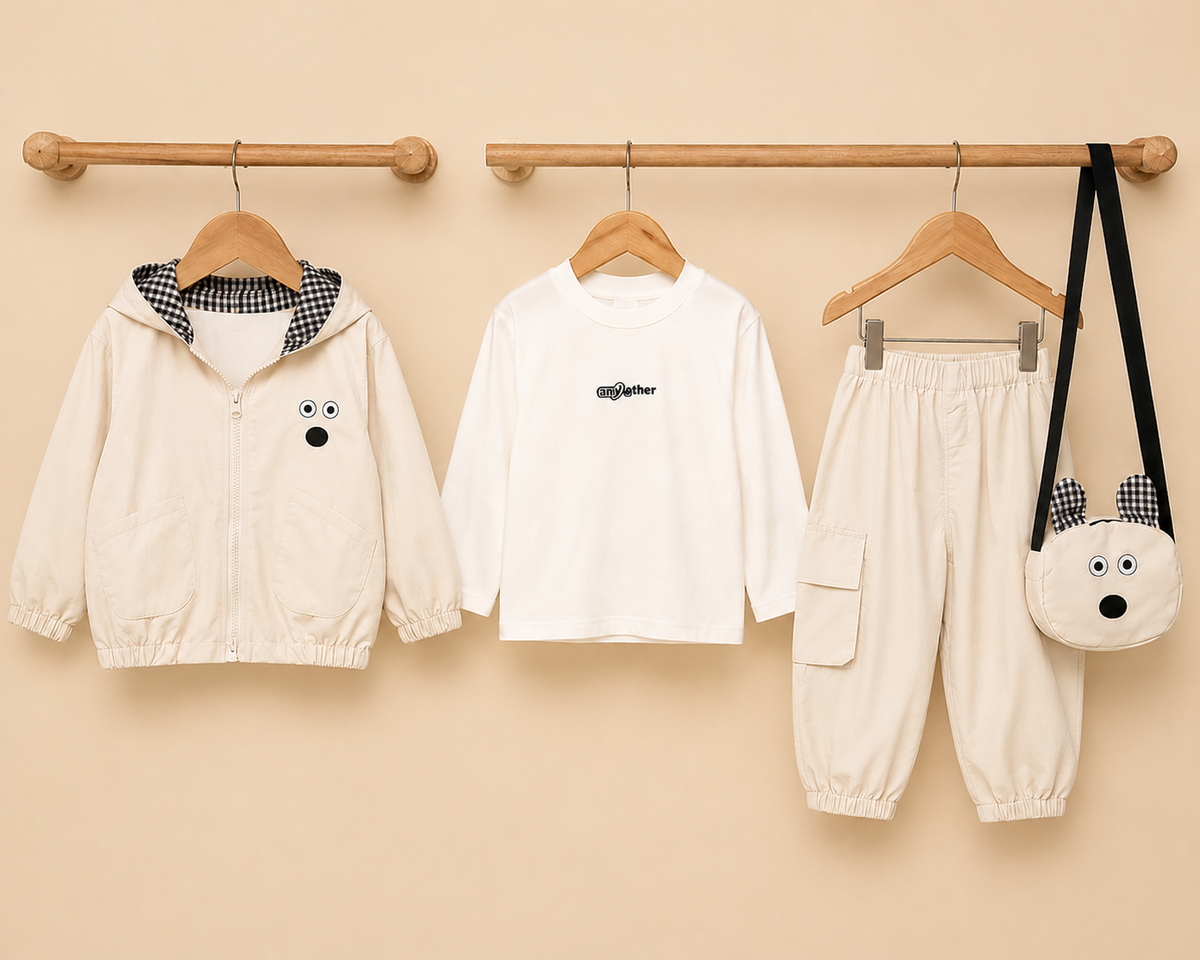 Kids 3-Piece Outfit Set Hooded Jacket White T-Shirt Cargo Trousers