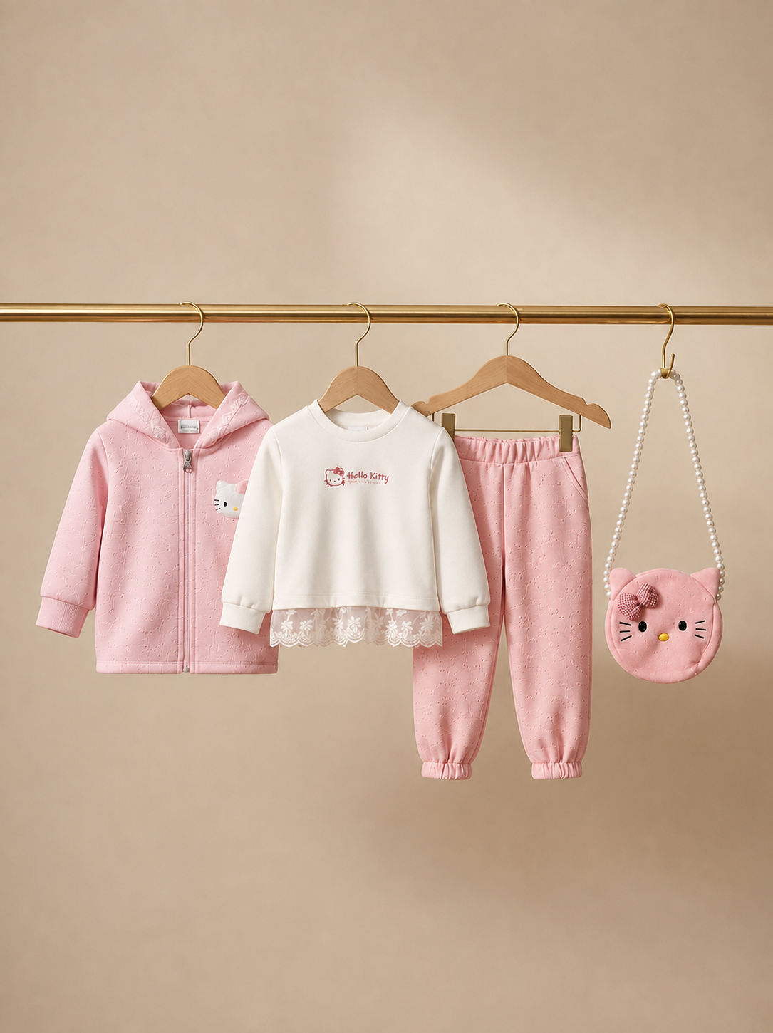Cute Girls  4 Piece Winter Outfit Set Hoodie Sweatshirt Full Trousers And Bag