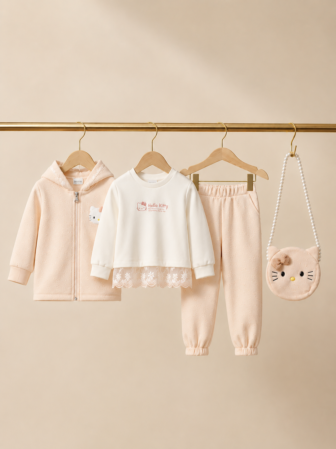 Cute Girls  4 Piece Winter Outfit Set Hoodie Sweatshirt Full Trousers And Bag