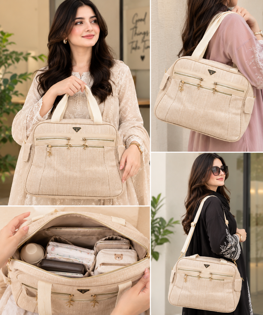 Stylish and Spacious Casual Travel Handbag with Multiple Zipper Pockets and Top Handles