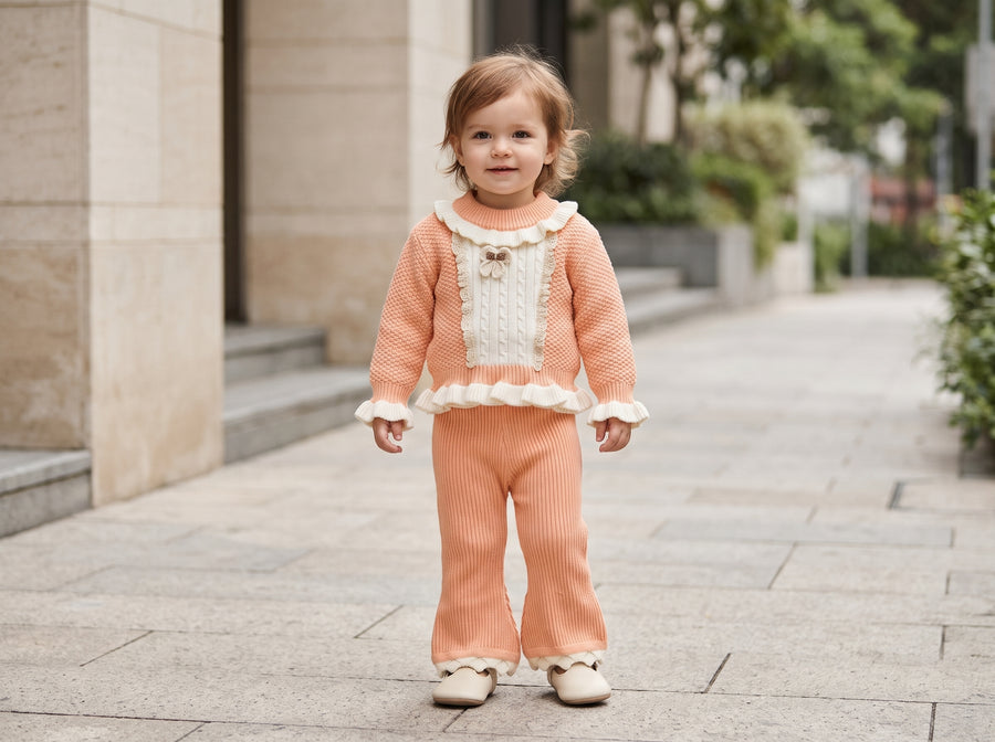 Girls Winter Knit Sweater And Flared Trousers 2 Piece Boutique Outfit Set