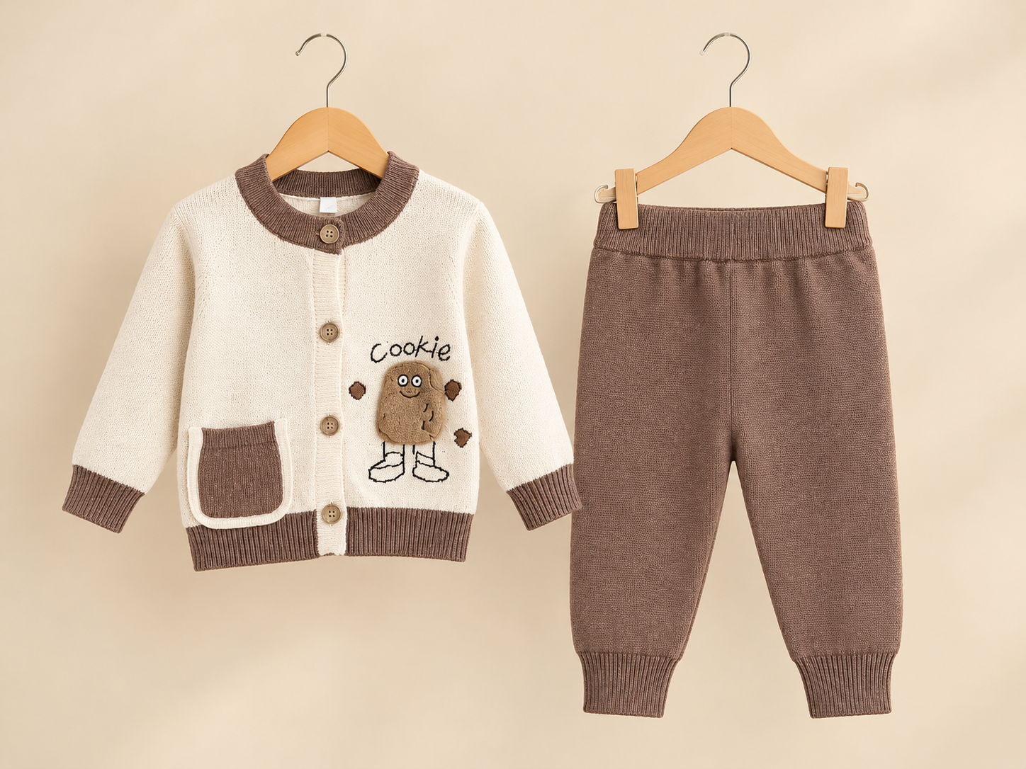 Baby Winter 2-Piece Knitted Cookie Graphic Cardigan Sweater And Matching Trousers Set