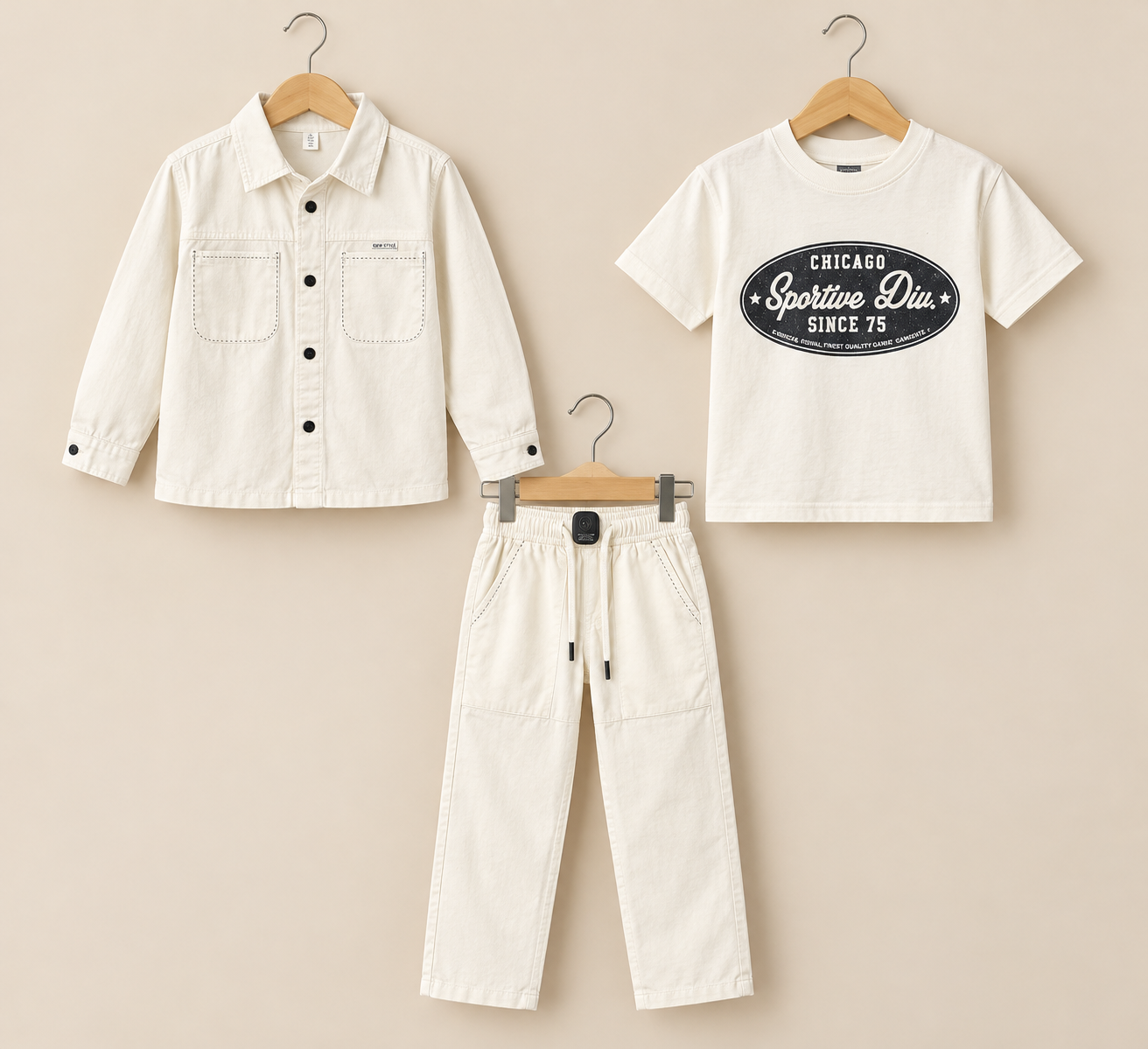Boys 3-Piece Shirt Jacket Set With Chicago Sportive Graphic T-Shirt And Matching Trousers