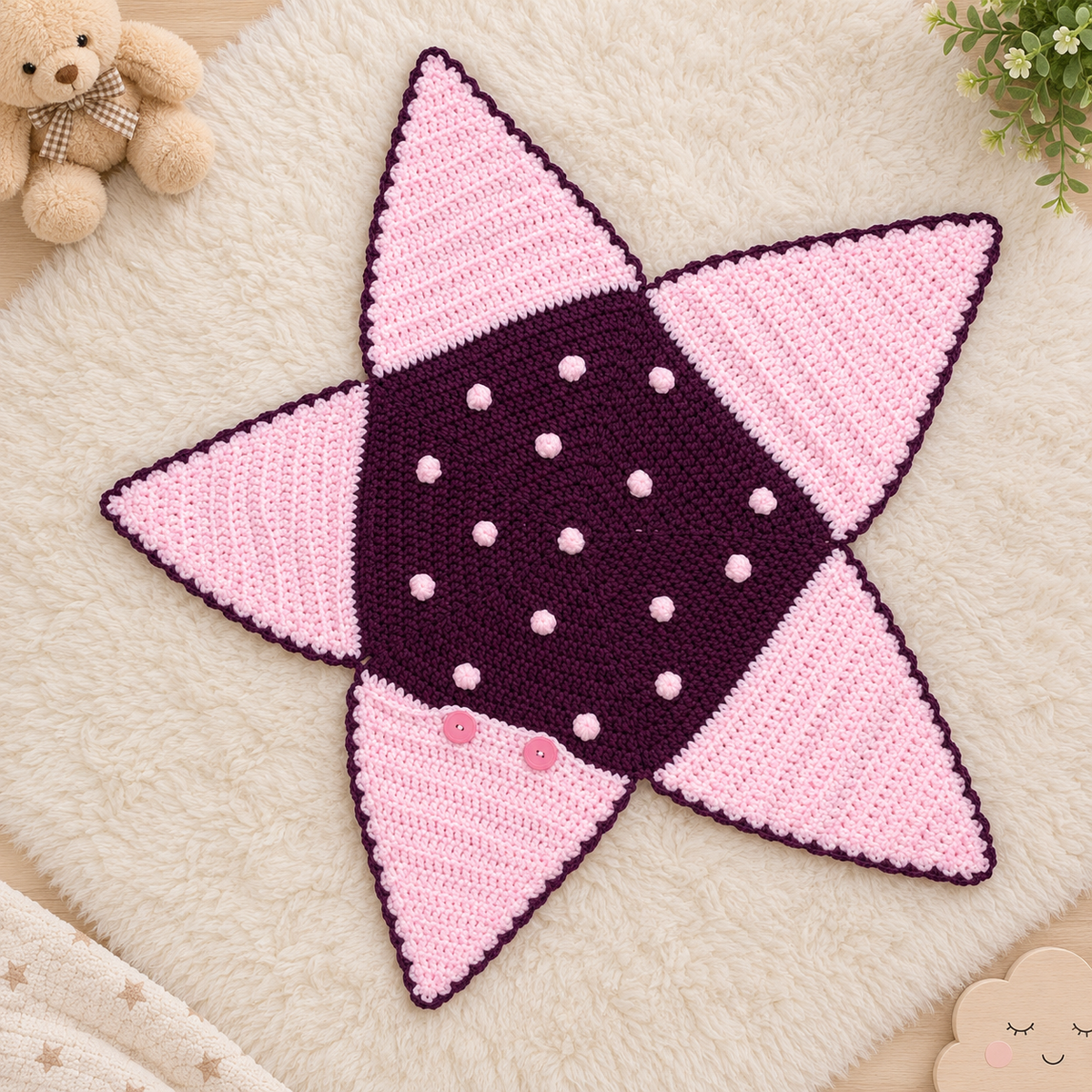 Handmade Crocheted Star Shaped Baby Sleeping Bag Swaddle Blanket With Button Closure
