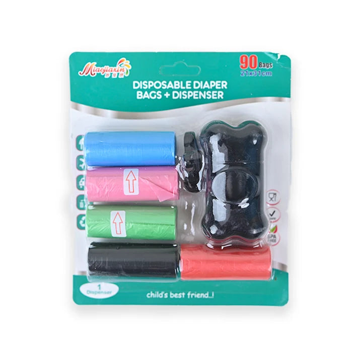 Portable Disposable Diaper Bags Dispenser Set with 90 Bags for Hygienic Travel Use