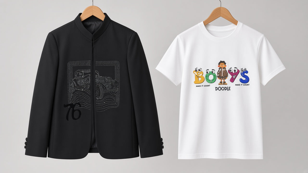 Stylish Printed T Shirt And Graphic Jacket Outfit Set For Kids Casual Party Wear