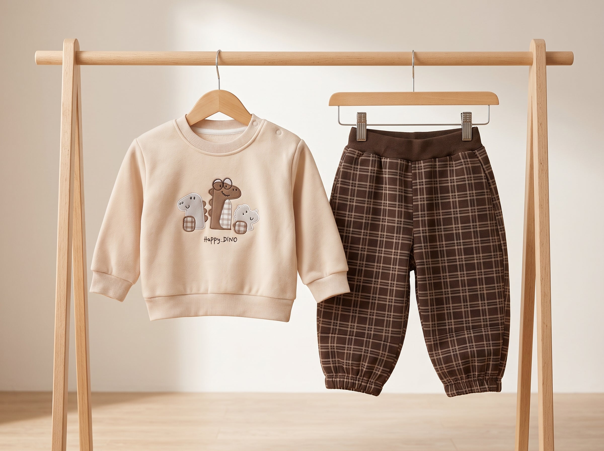 Kids Winter Crewneck Sweatshirt And Plaid Trousers 2 Piece Outfit Set