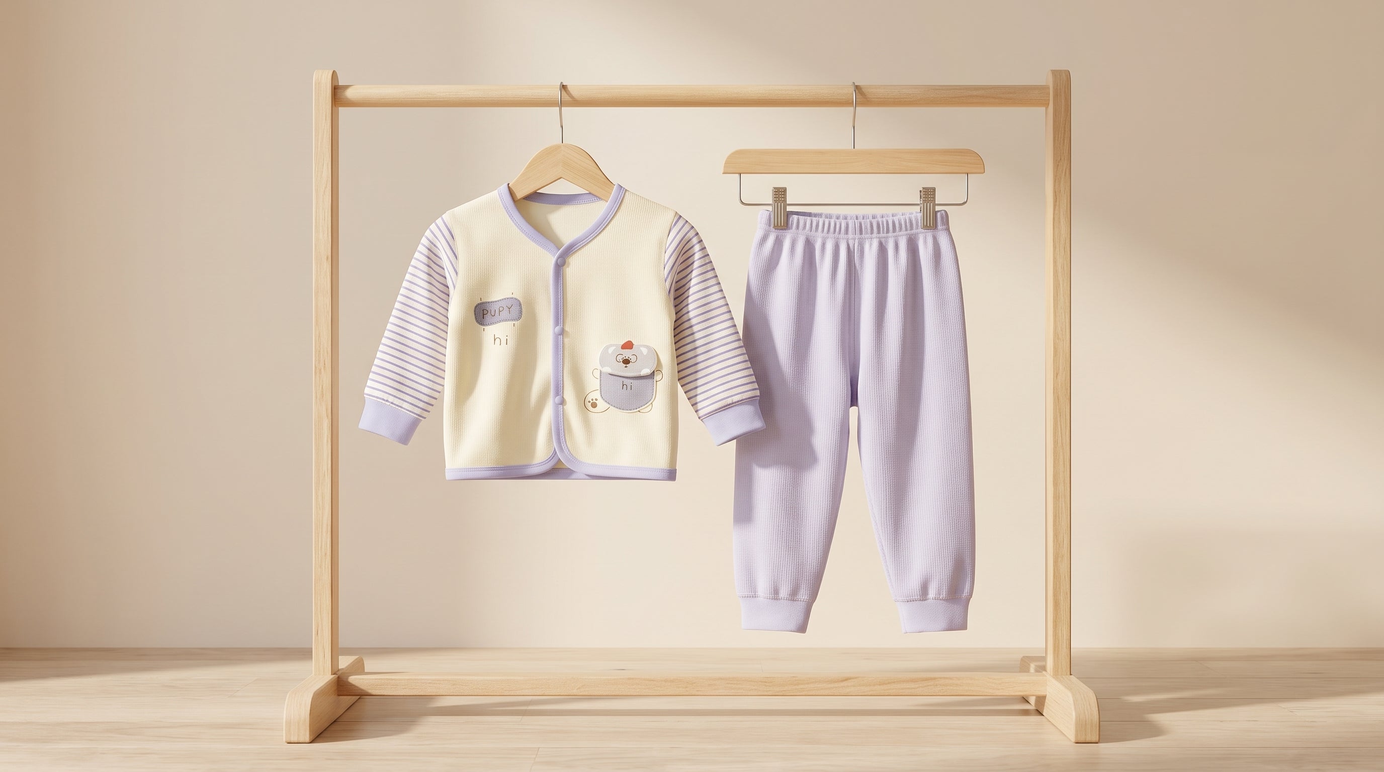 Baby Thermal Cotton Cardigan Top And Trousers 2 Piece Sleepwear Set