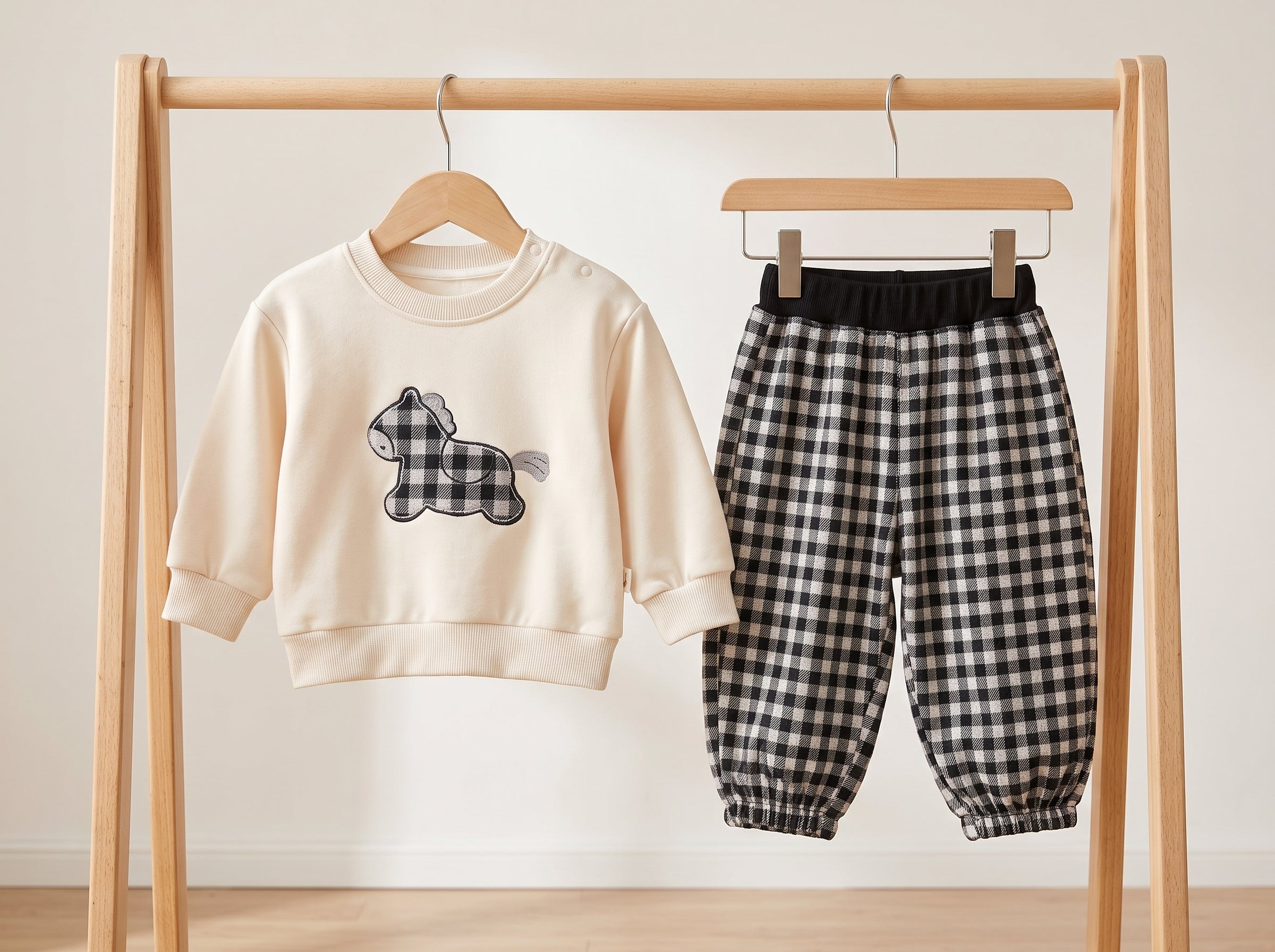 Kids Winter Crewneck Sweatshirt And Plaid Trousers 2 Piece Outfit Set