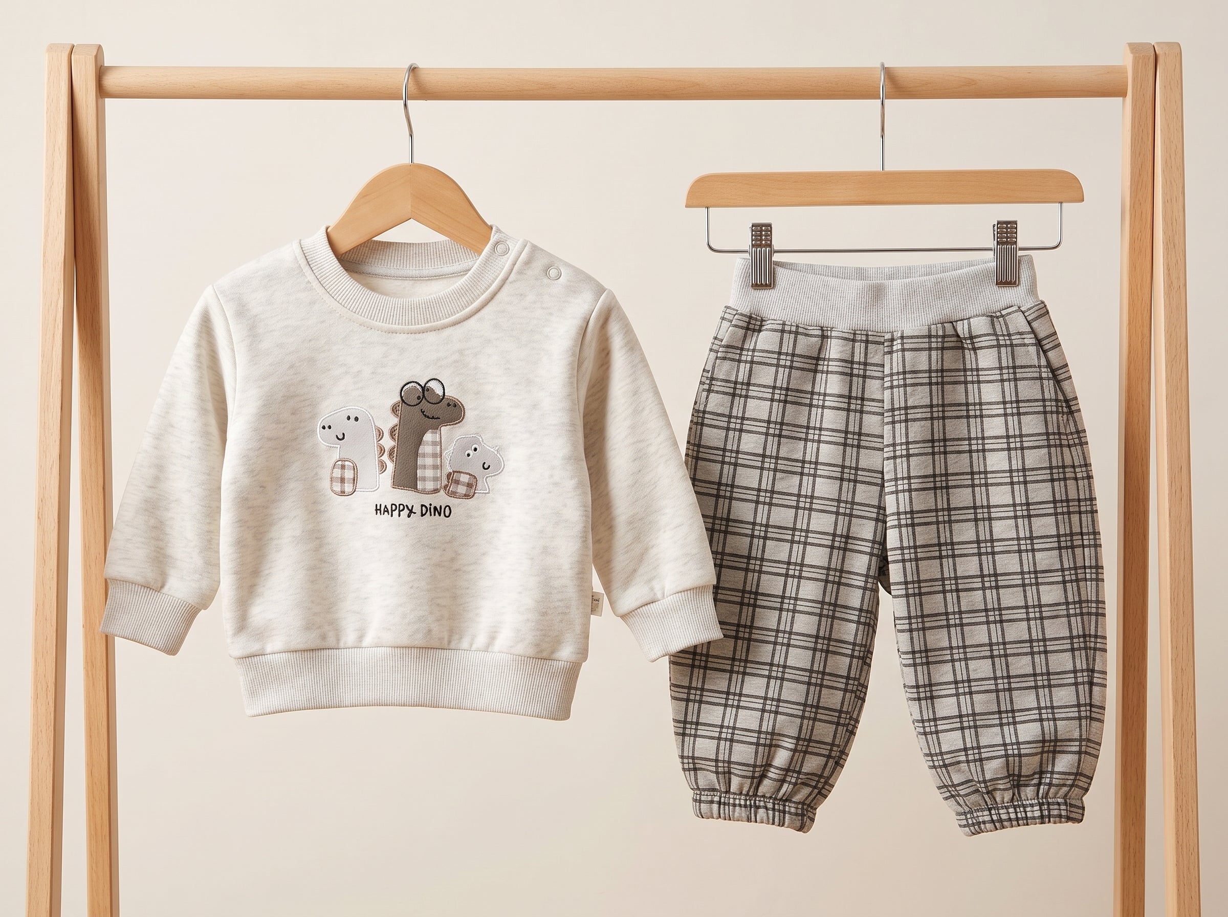 Kids Winter Crewneck Sweatshirt And Plaid Trousers 2 Piece Outfit Set