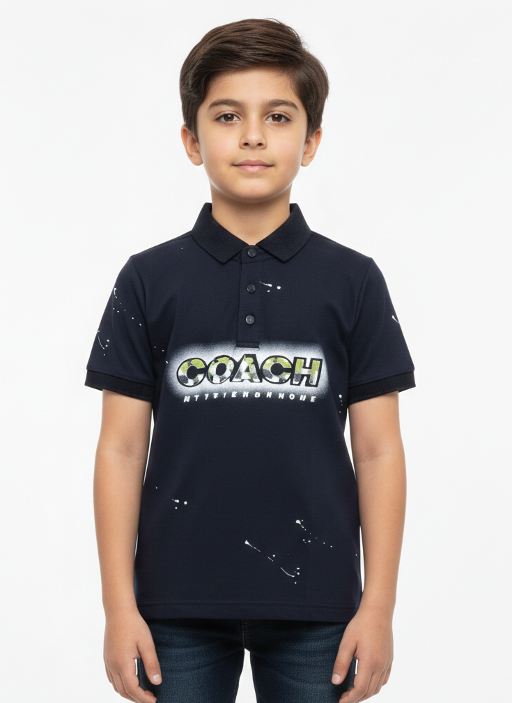 The Dynamic Rhythm of a Young Trendsetter Wearing a Vibrant Multicolored Splattered Graphic Polo Shirt