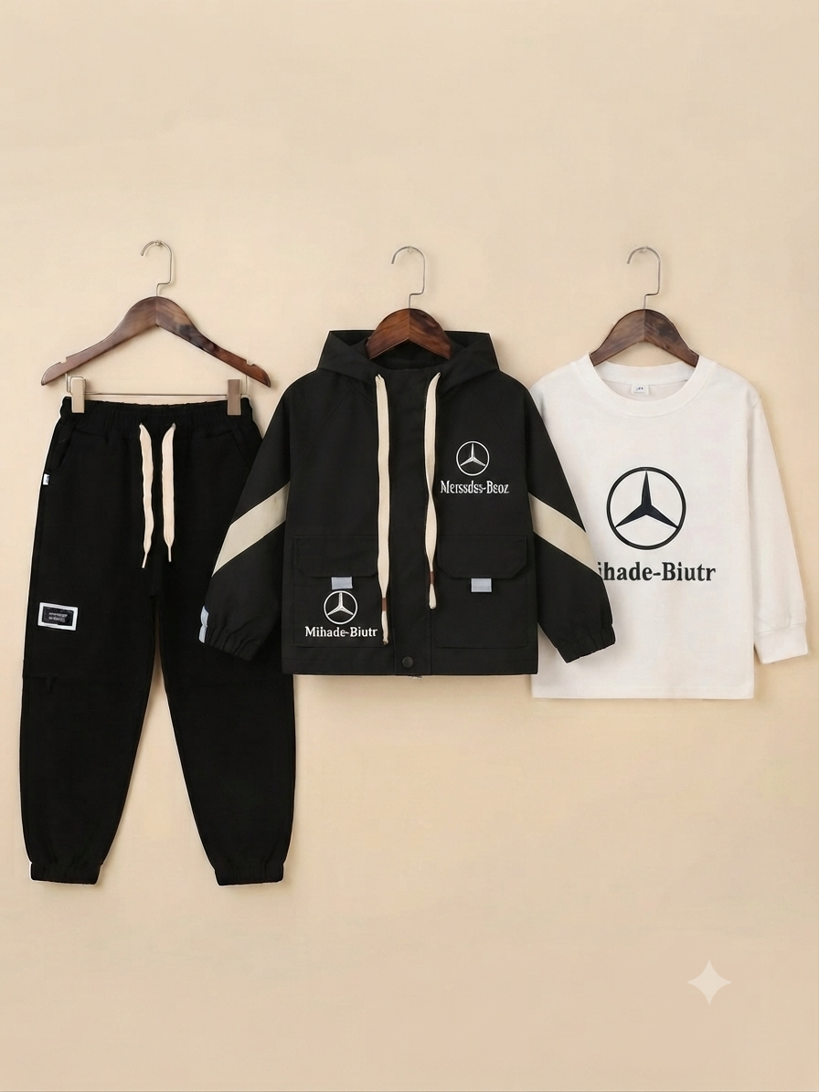 Kids 3 Piece Stylish Winter Outfit Set With Hooded Jacket Shirt And Comfortable Pants