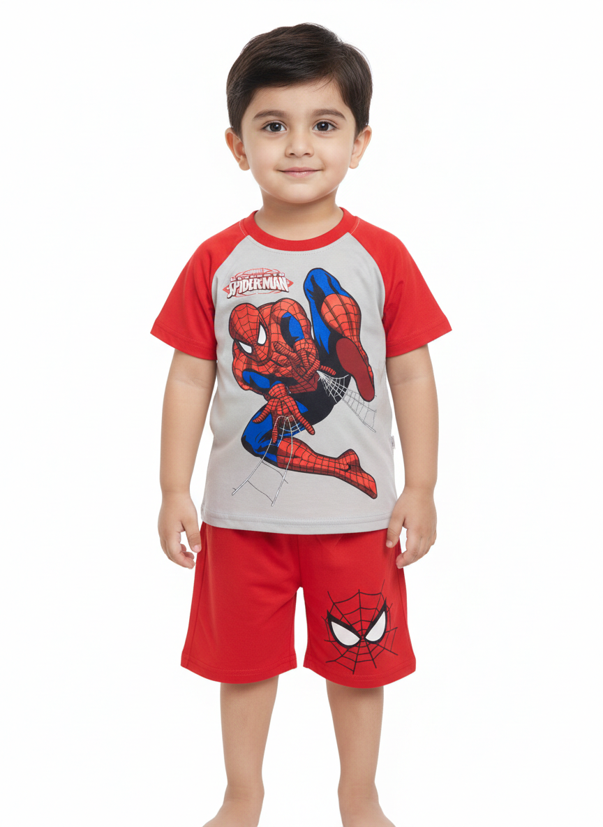 Boys' Marvel Spider-Man Character Short Sleeve Pajama Set with Matching Red Hero Graphic Shorts