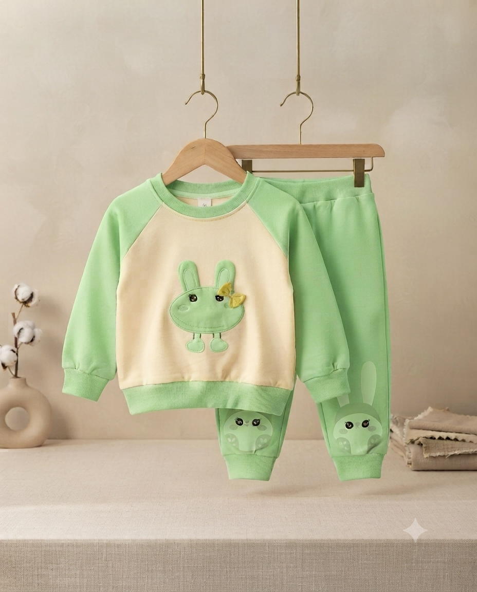 Cute Rabbit Print Sweatshirt And Matching Comfortable Jogger Pants Set For Kids