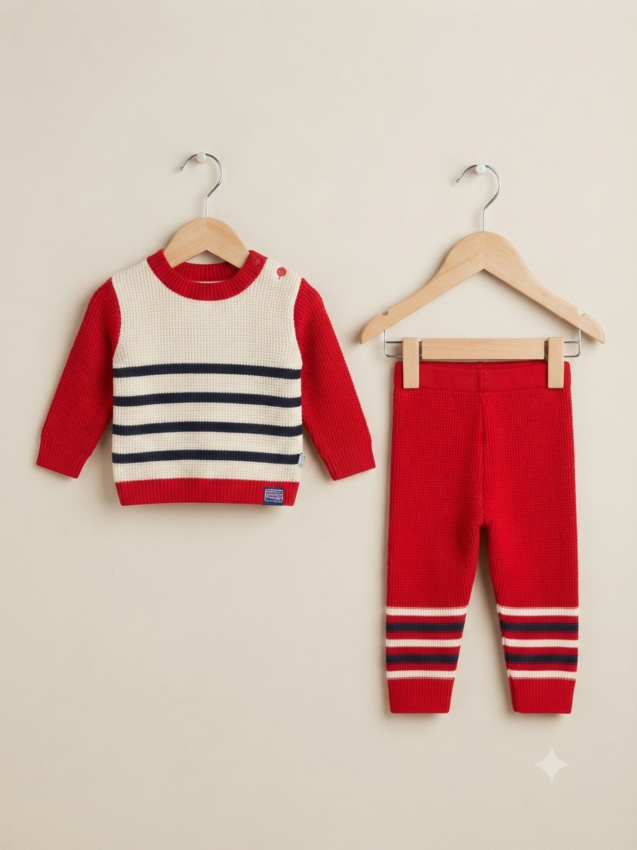 Kids Winter Knit Sweater And Matching Full Length Trouser Outfit Set