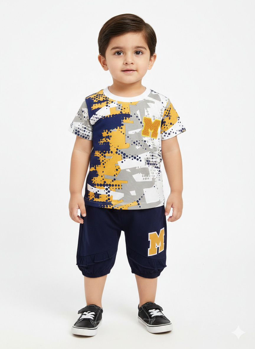 Toddler Boys' 2-Piece Graphic T-Shirt and Shorts Set with Athletic 'M' Patch Detail