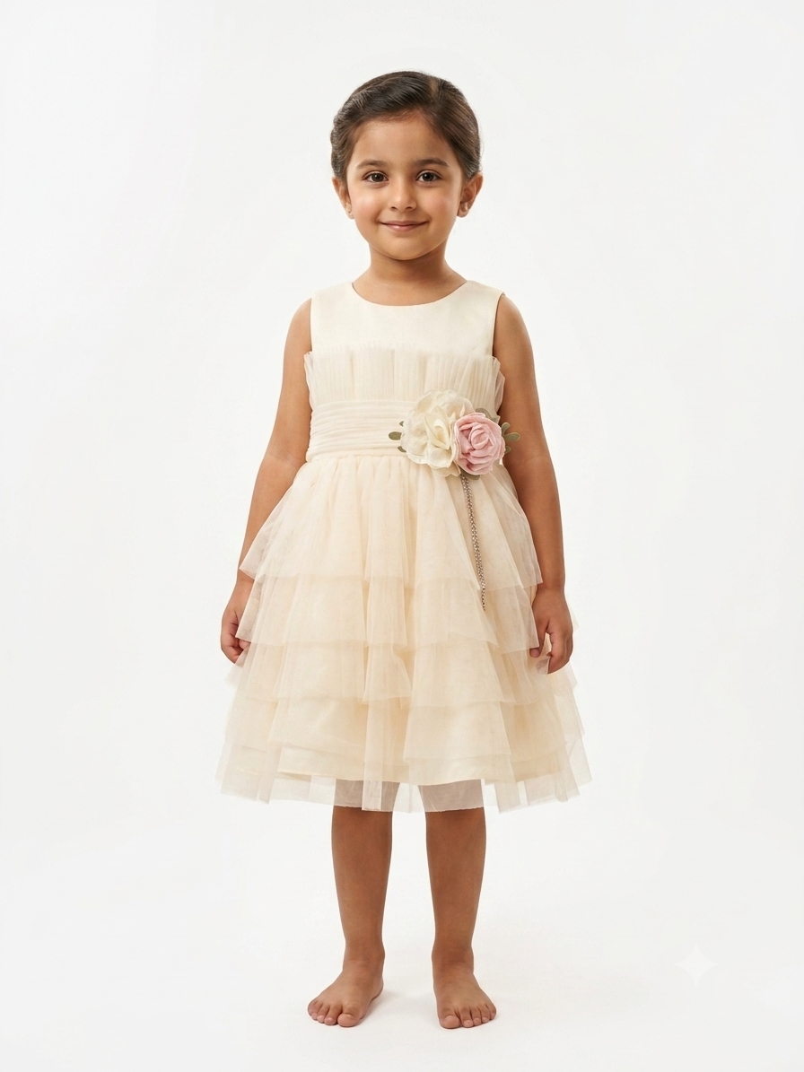 Elegant Tulle Party Dress for Little Girls - Premium Floral Embellished Gown