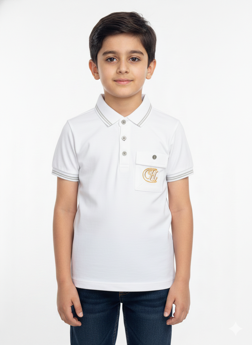 Premium Boys' Short Sleeve Polo Shirt With Contrast Tipped Collar And Embroidered Logo Pocket