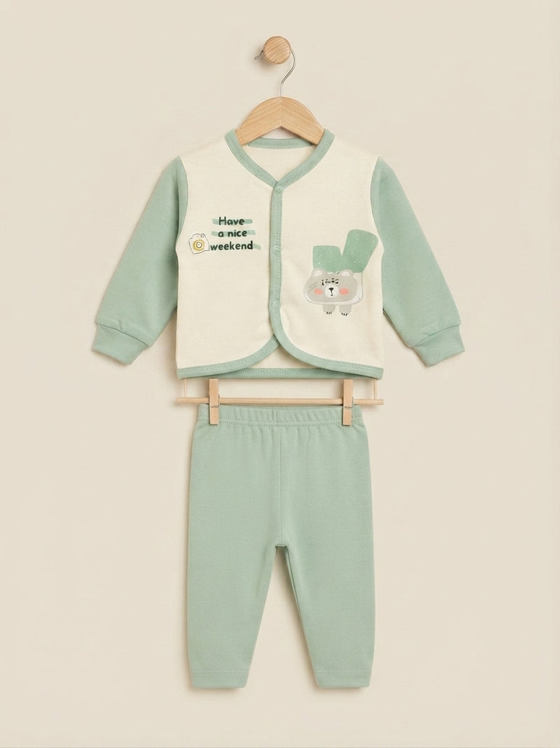 Cute Baby Cotton Full Sleeves Cardigan And Trouser Clothing Set For Daily Wear