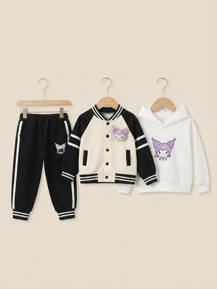 Kids Orange and White Varsity Jacket White Hoodie and Jogger Pants Set