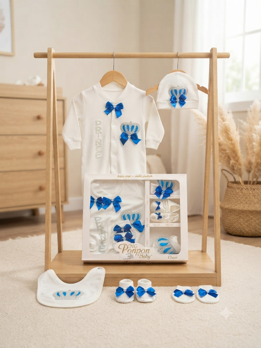 Prince Newborn Baby Gift Set Romper With Cap Mittens Booties And Bib