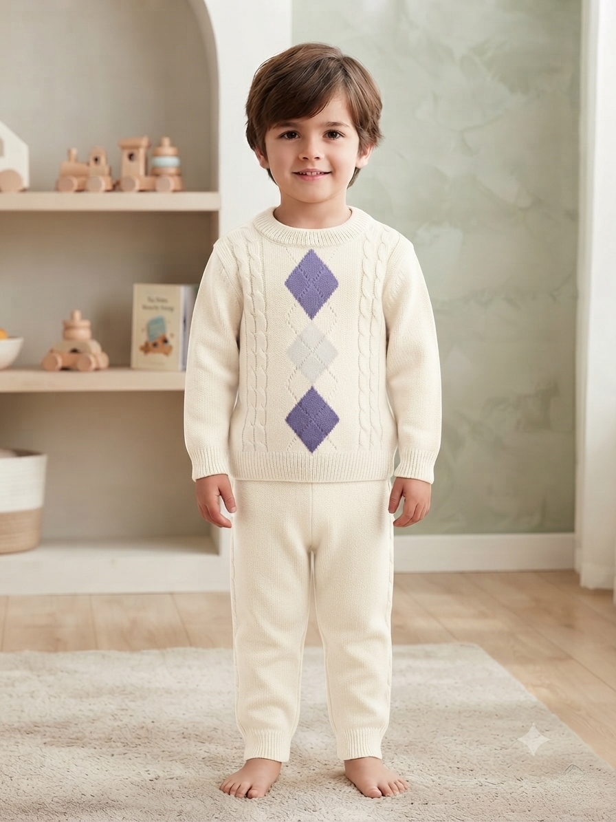 Cozy Boys Argyle Knit Sweater and Pants Set for Winter Warmth and Style