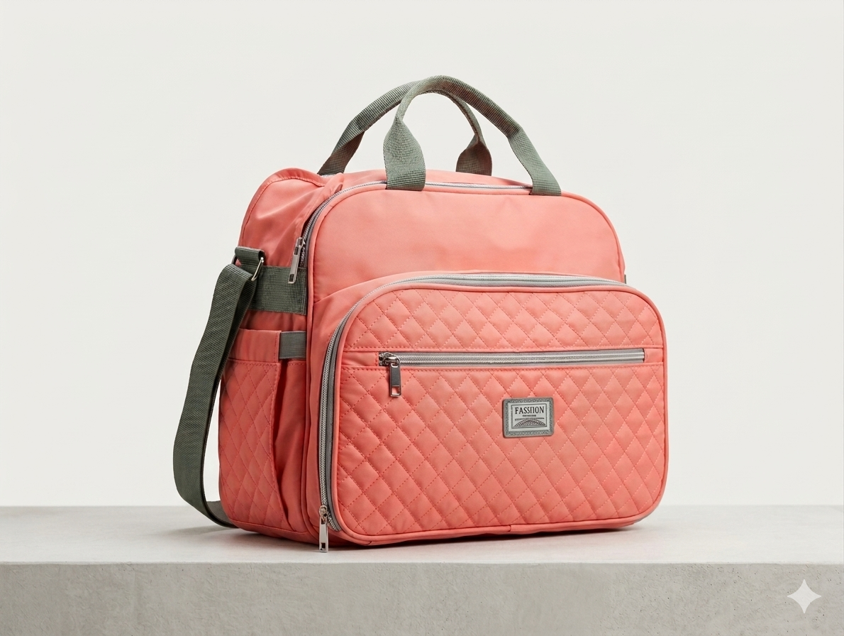 Multi-Functional Quilted Travel Diaper Bag with Adjustable Shoulder Strap and Spacious Organized Storage Compartments