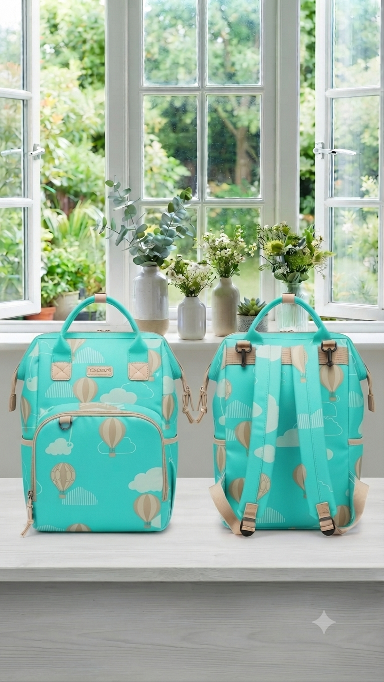 Charming Hot Air Balloon Print Diaper Bags with Spacious Storage for Traveling Parents