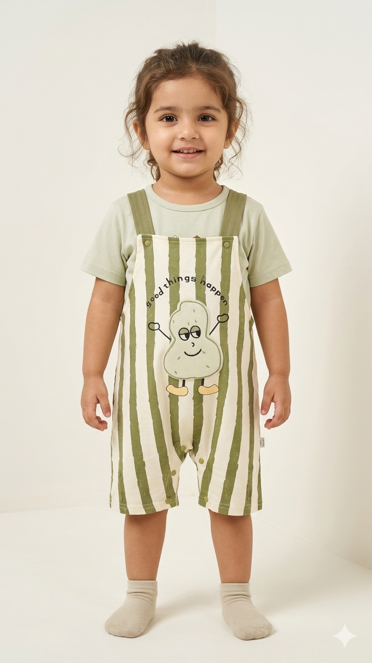 Cute Striped Cotton Toddler Overall Set with Graphic Print for Boys and Girls