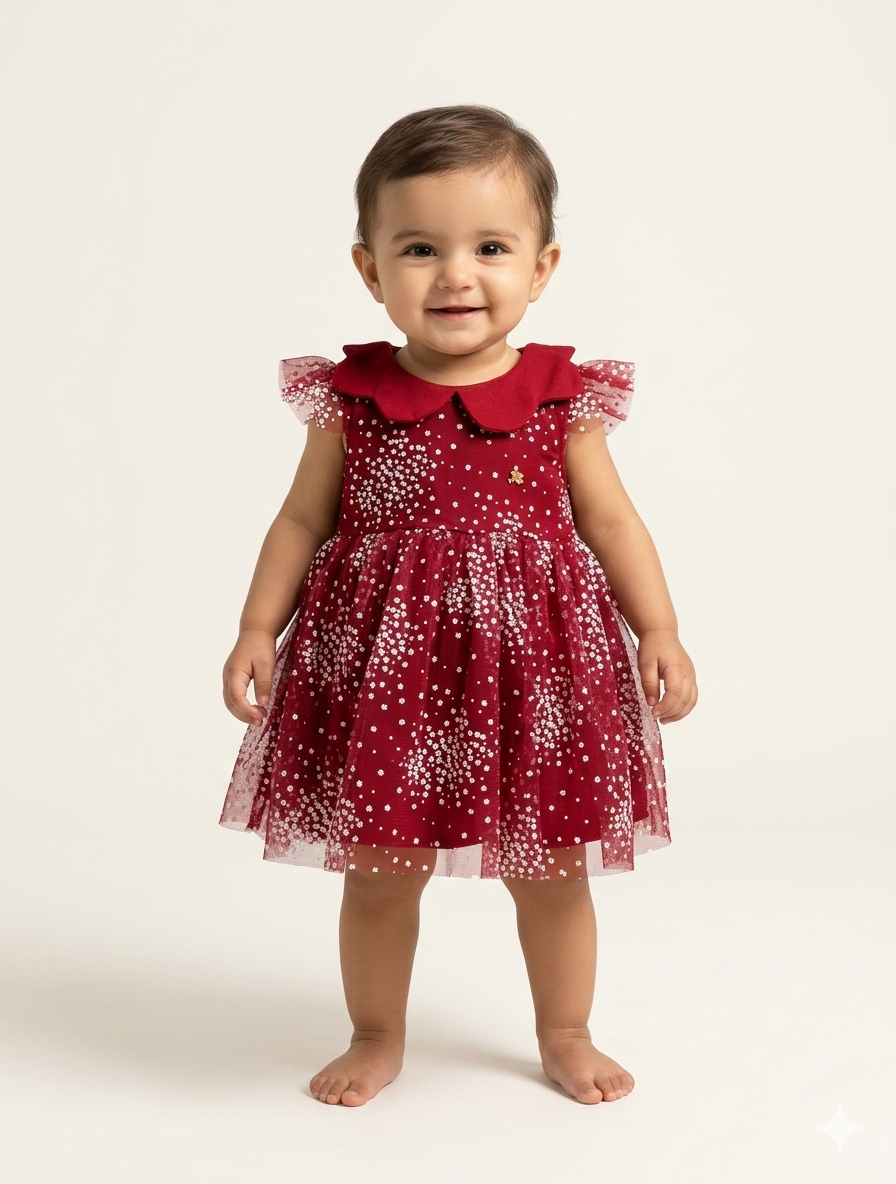 Elegant Toddler Girls' Ruffle Sleeve Party Dress with Peter Pan Collar and Tulle Overlay