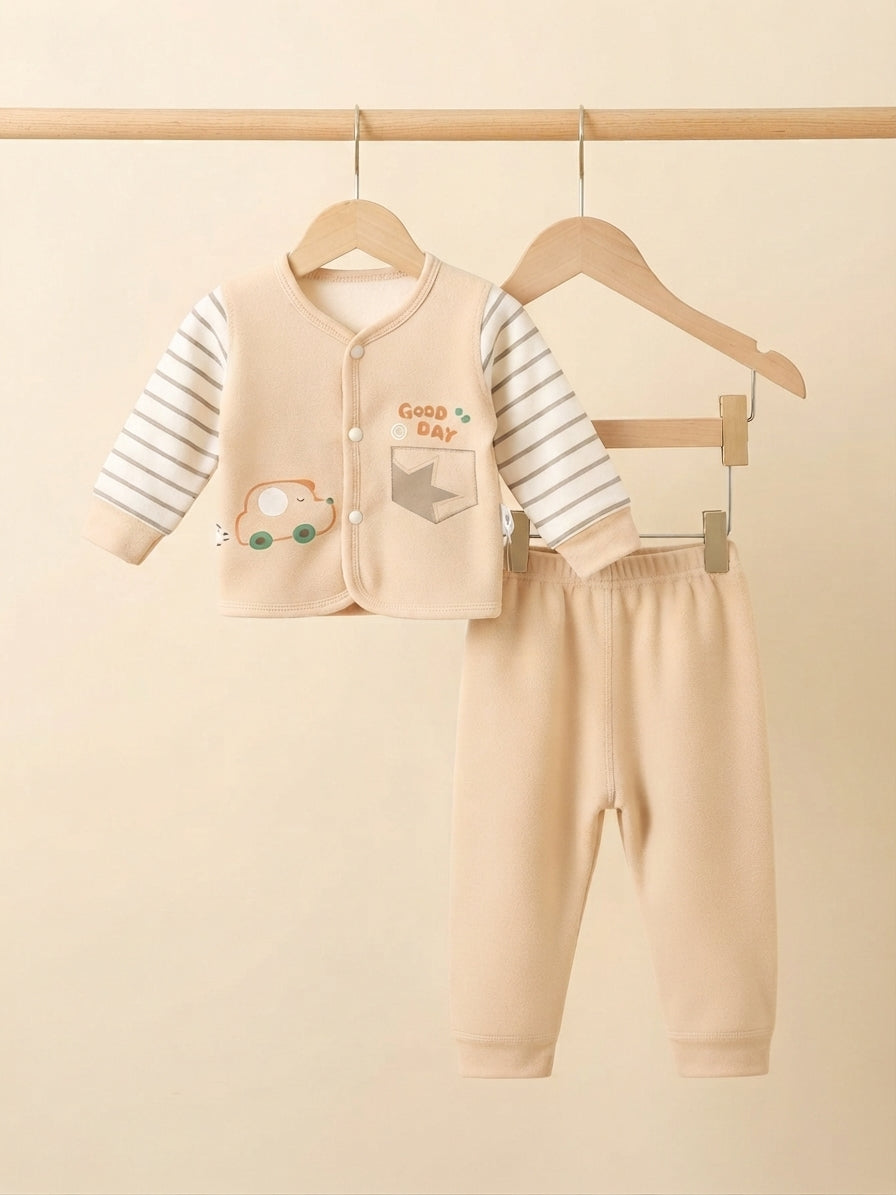 Cute Baby Winter Thermal Top and Bottom Clothing Set for Newborn Boys and Girls