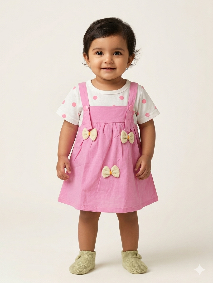 Adorable Toddler Polka Dot Shirt and Bow Pinafore Dress Two-Piece Set for Every Occasion