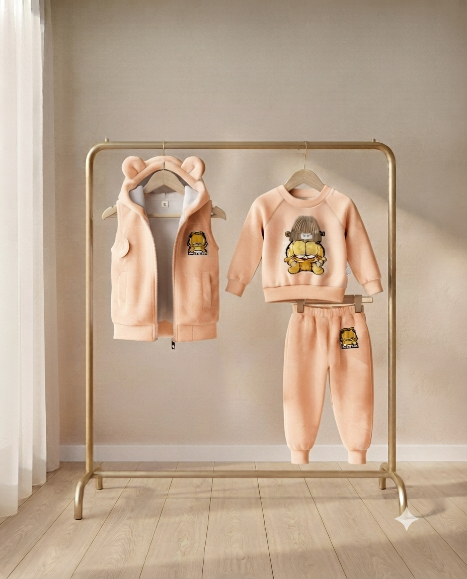 Cute Girls 3 Piece Winter Outfit Set Bear Ear Vest Sweatshirt And Trousers