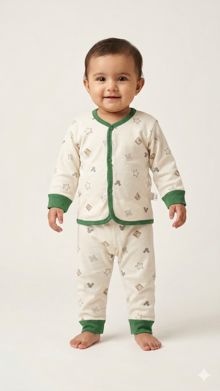 Soft Cotton Baby Lounge Set Comfortable Printed Long Sleeve Pajamas Featuring Star Design Outfit