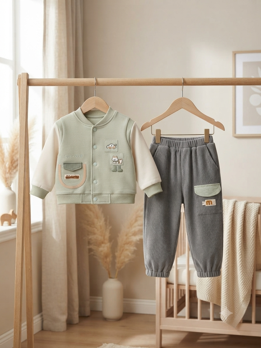 Stylish Kids Winter Jacket And Full Length Trouser Set For Daily Comfort Wear