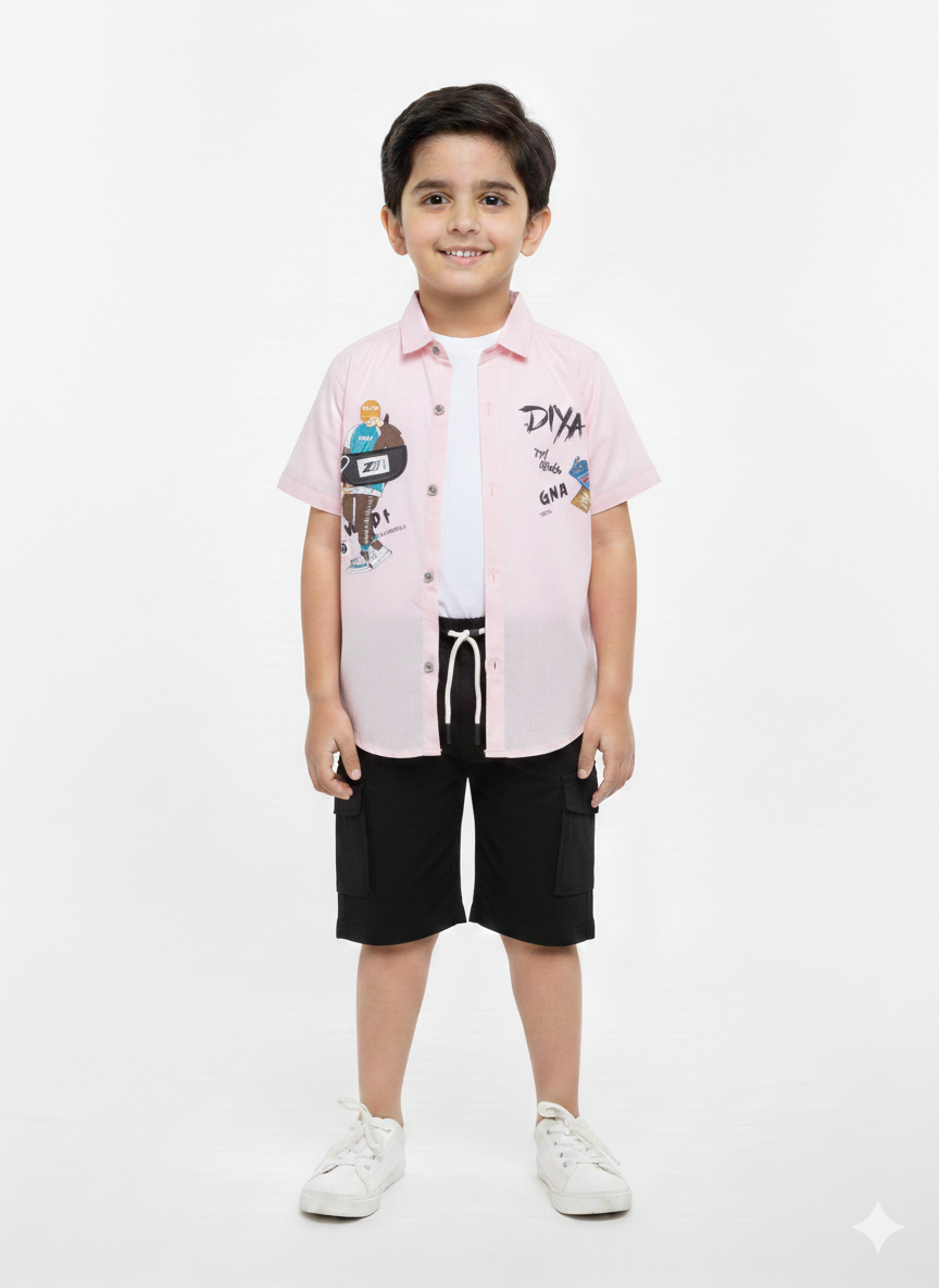 Boys' Trendy Urban Summer Sets: Graphic Printed Shirts & Cargo Shorts