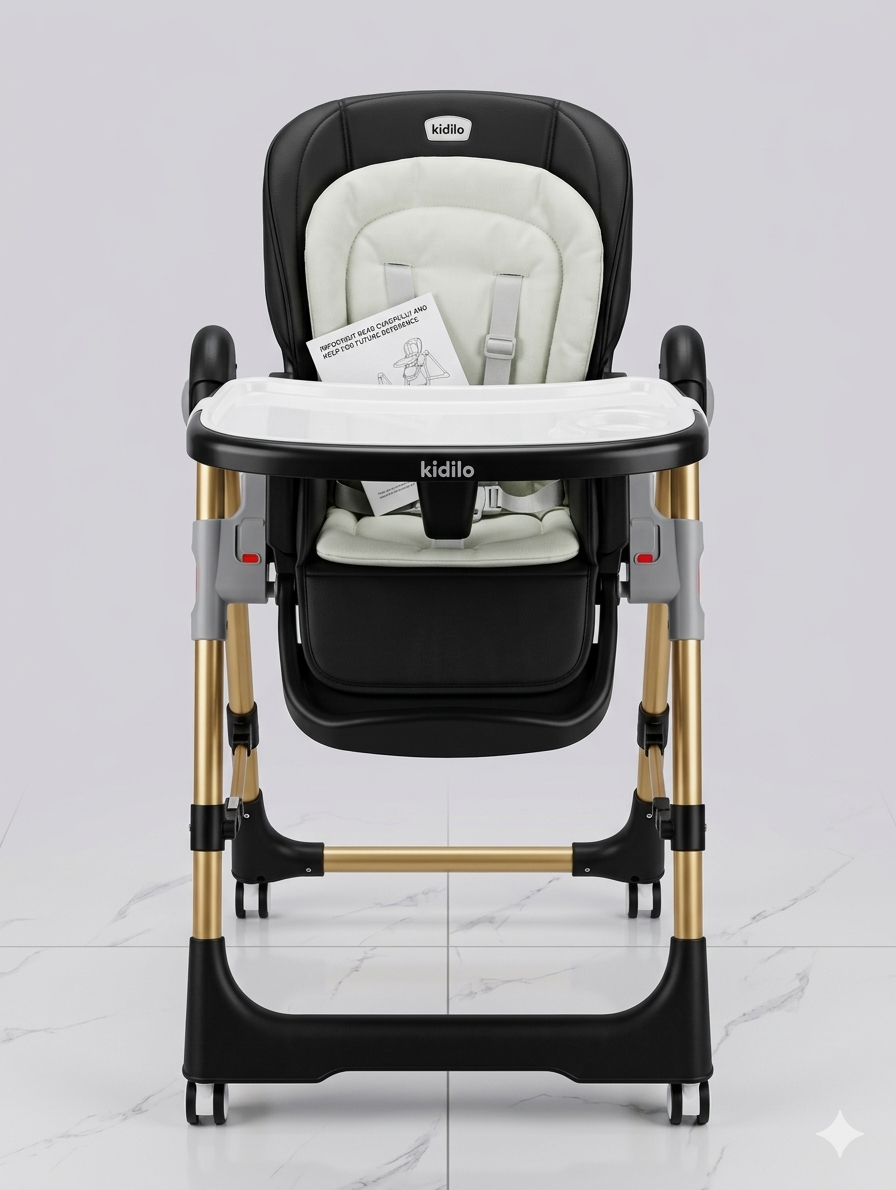 Premium Kidilo Adjustable Baby High Chair - Foldable, Portable Feeding Seat with Removable Tray
