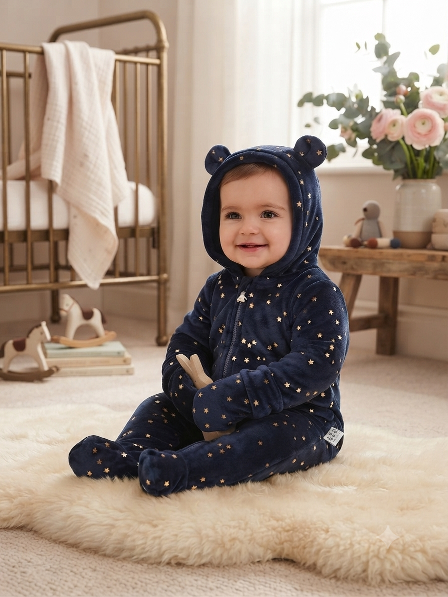 Soft Plush Hooded Baby Romper Warm Fleece Bear Jumpsuit For Cozy Winter Days
