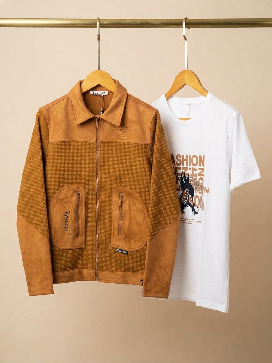 Stylish Kids Winter Jacket And Matching Cotton T-Shirt Outfit Set For Boys