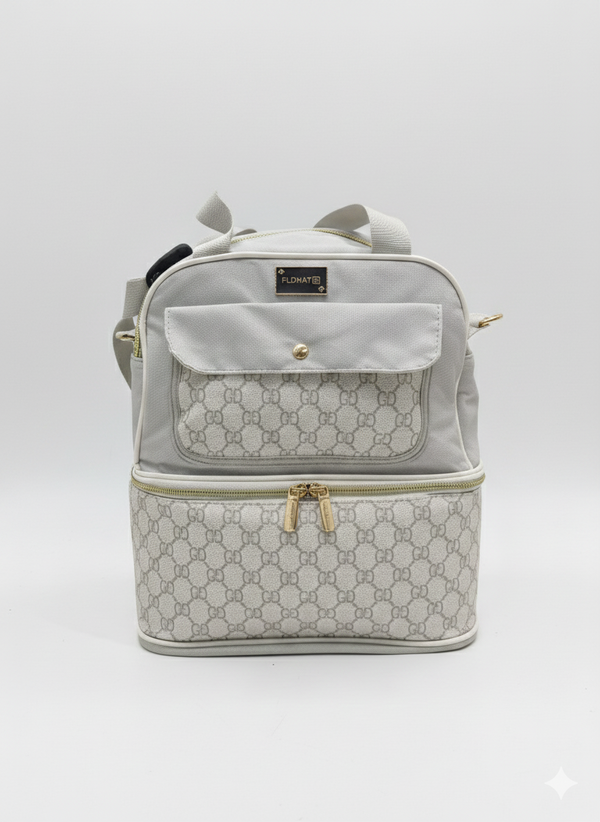 Premium Dual-Compartment Insulated Diaper & Lunch Bag – Elegant Geometric Pattern