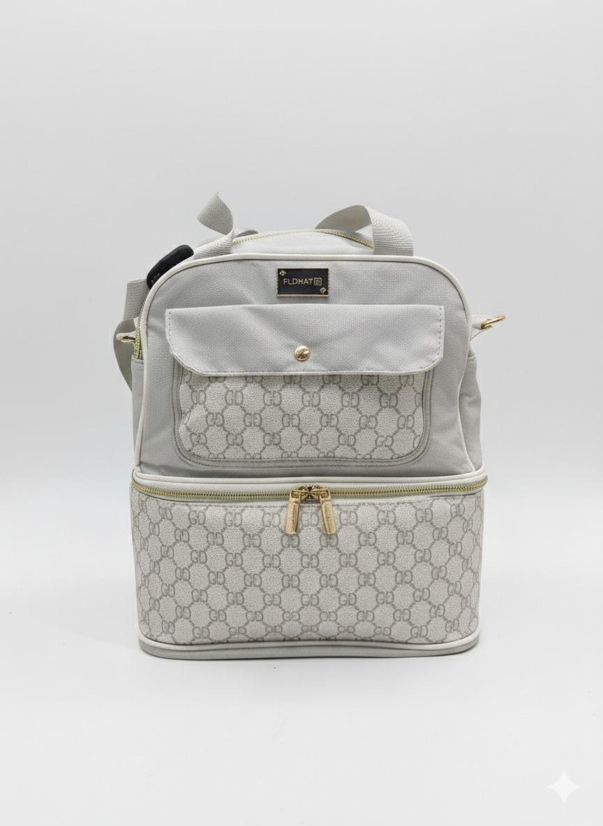 Premium Dual-Compartment Insulated Diaper & Lunch Bag – Elegant Geometric Pattern