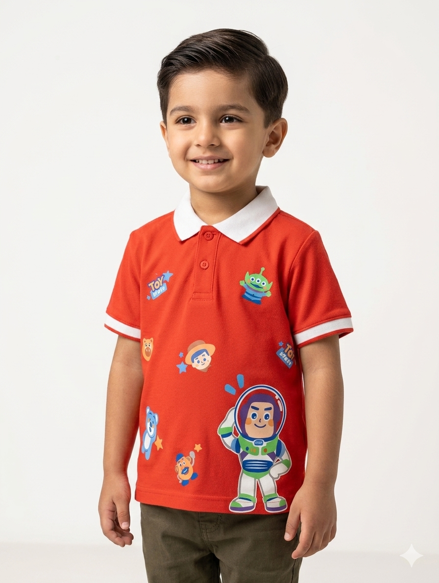 Kids Toy Story Character Graphic Polo Shirt - Comfortable Short Sleeve Cotton Blend Top