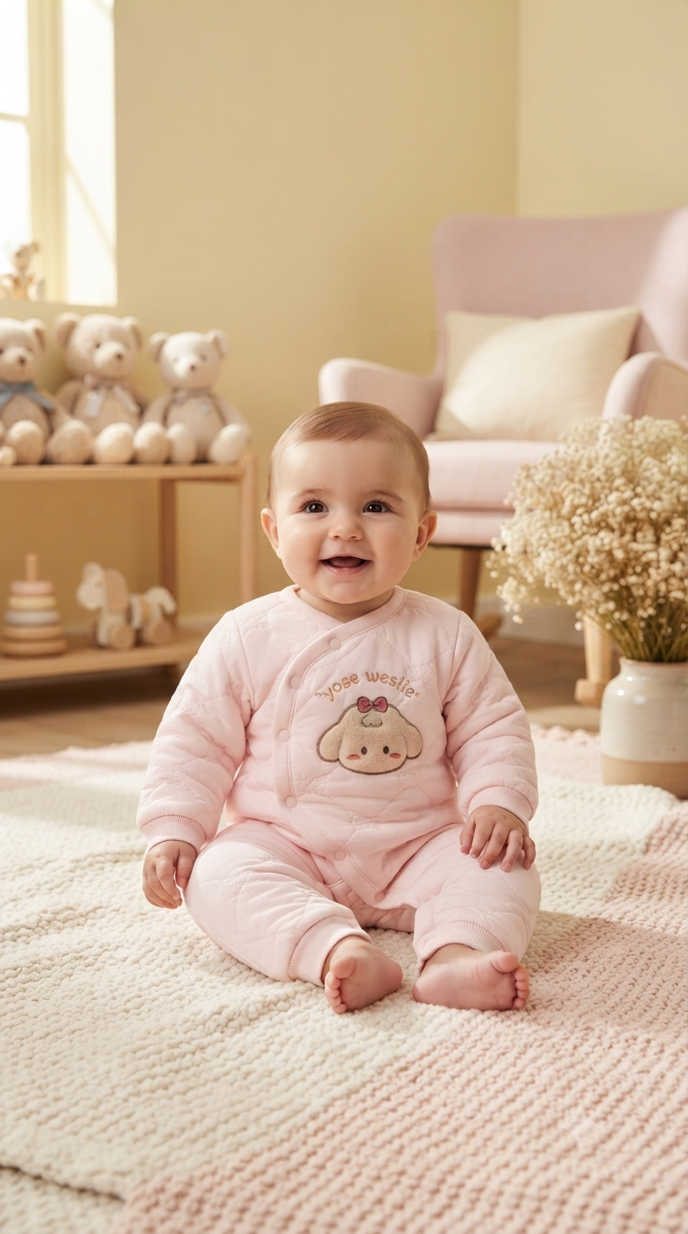 Soft Quilted Baby Romper With Cute Puppy Graphic And Comfortable Snap Button Closure