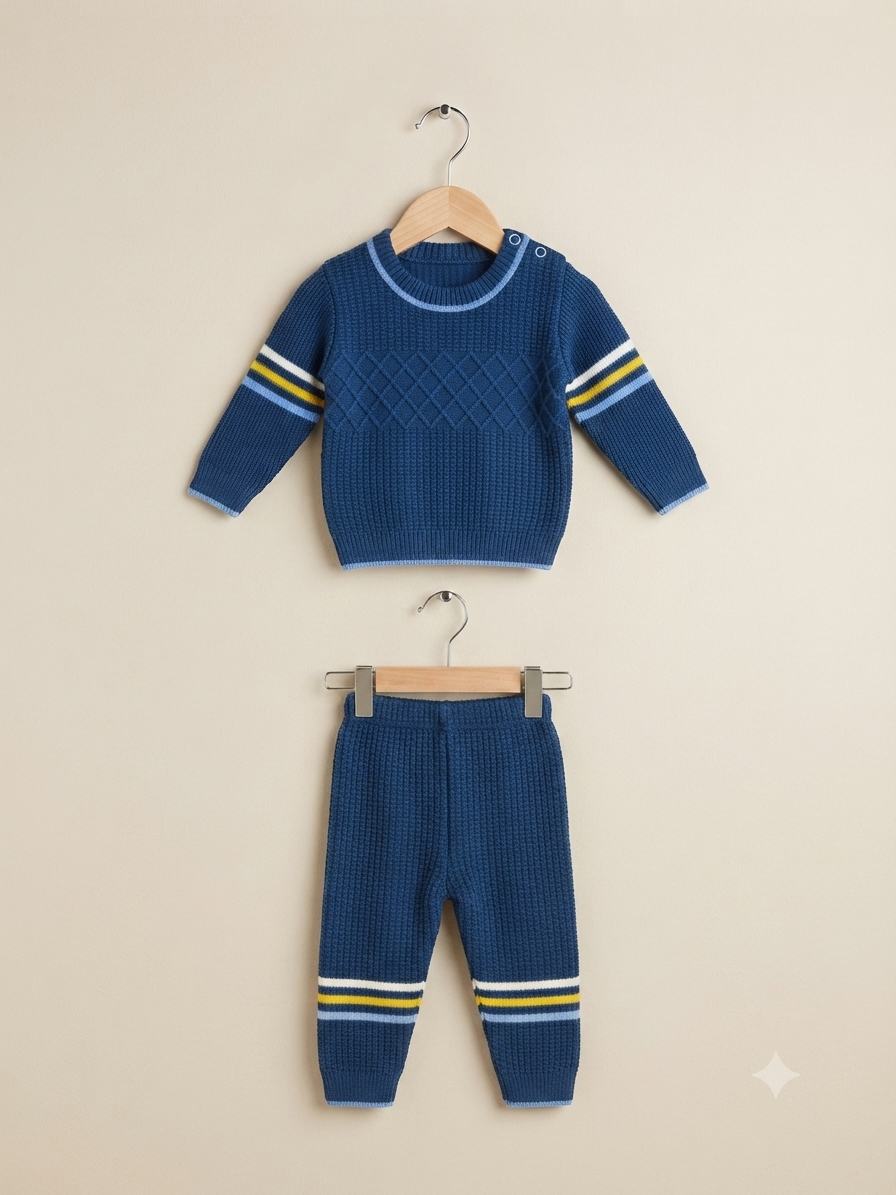 Baby Knitted Sweater And Trouser Set With Striped Pattern For Toddlers