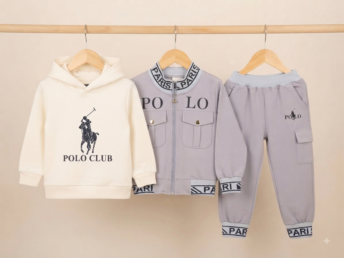 Kids Premium Polo Club Style Jacket Hoodie And Jogger Pants Set For Stylish Little Boys