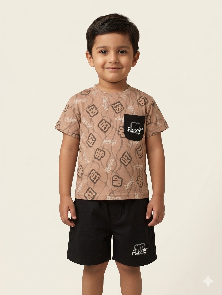 Boys Premium Cotton Graphic Print T-Shirt And Shorts Two Piece Summer Casual Outfit Set