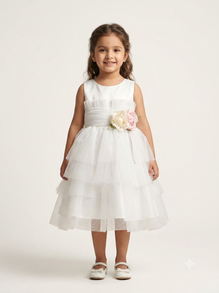 Elegant Tulle Party Dress for Little Girls - Premium Floral Embellished Gown