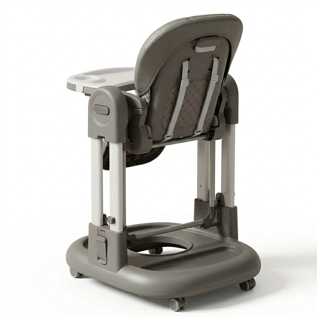 Kidilo Deluxe Adjustable High Chair with Reclining Seat, Removable Tray, and Rolling Swivel Wheels