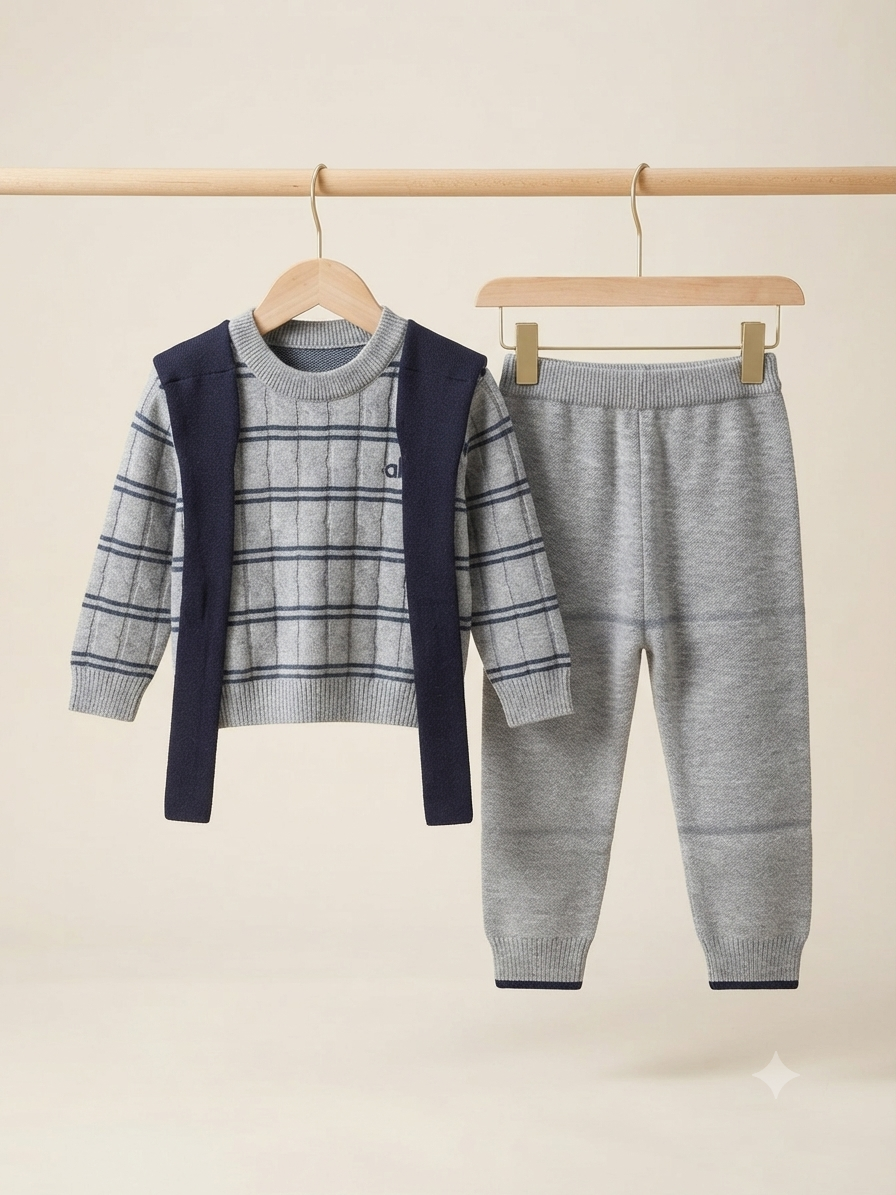 Cozy Knit Striped Sweater And Matching Jogger Pants Outfit Set For Casual Winter Wear