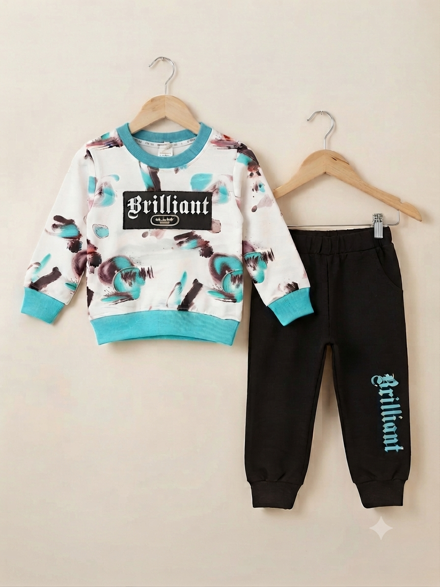 Brilliant Print Sweatshirt And Full Length Trouser Outfit Set For Girls Comfortable Daily Wear
